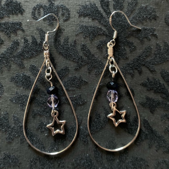 Sparkly Crystal Star Sterling Drop earrings - Picture 7 of 8
